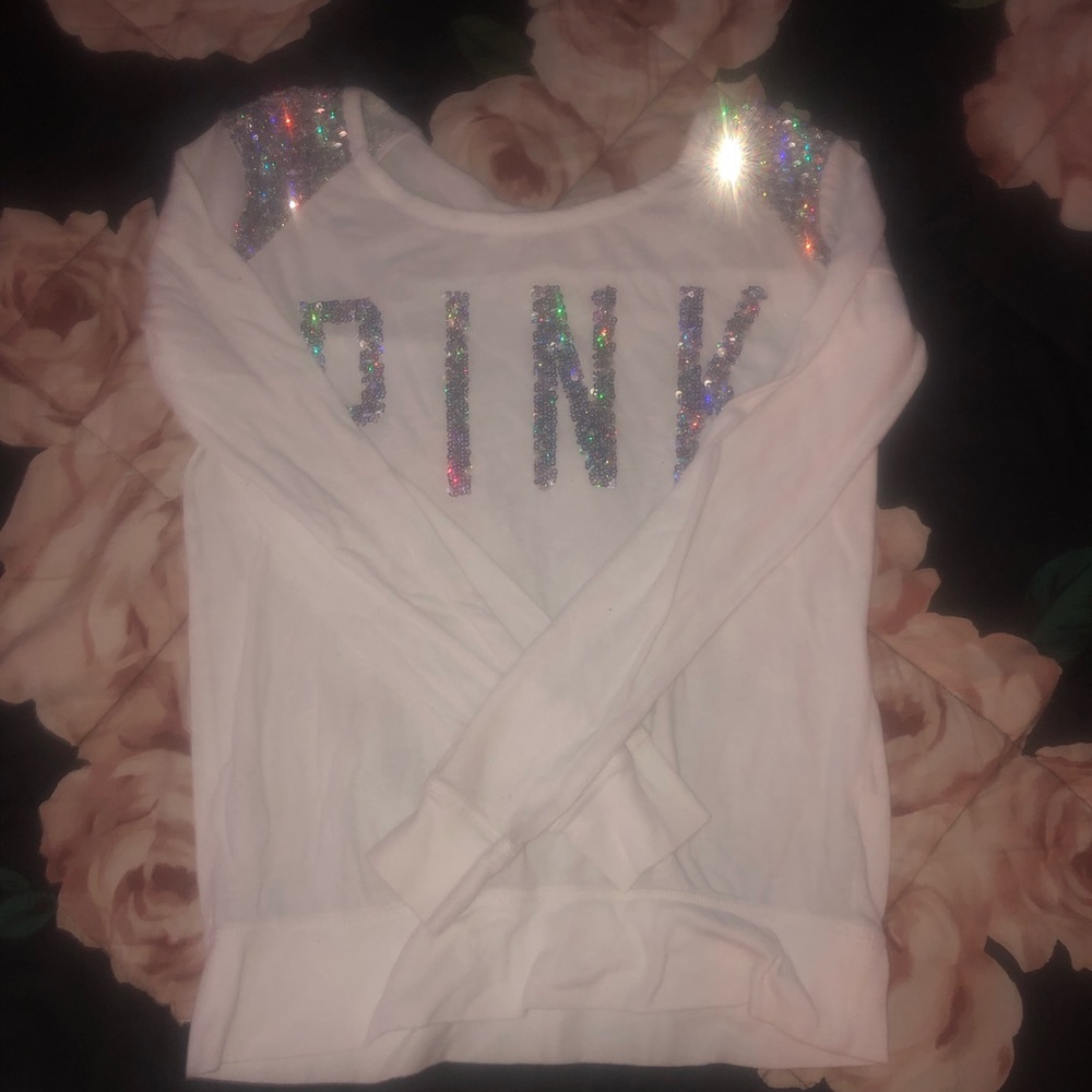 PINK white sequin top (XS)